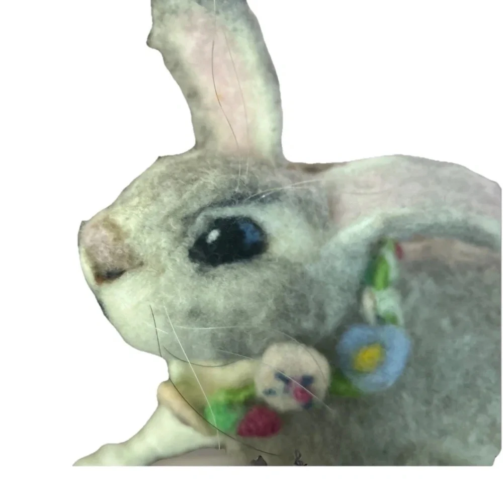 Needle Felted Rabbit Handmade Wool Bunny Sculpture Fiber Art Easter 12” OOAK